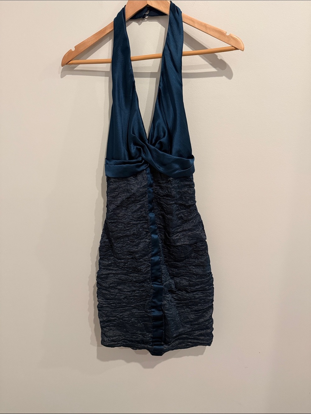 Nicole Miller Collection Blue Halter Ruched Cocktail Dress